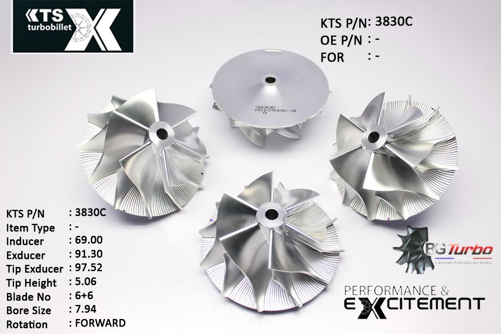 Turbo ROUE FORGÉE MFS PERFORMANCE - 6+6 PALES - INDUCER : 69 - EXDUCER : 91,3 - TYPE : GTP38ANGLE : 65° - ROTATION : Forward - SUPER BACK : 5 - BORE SIZE : 7,94
